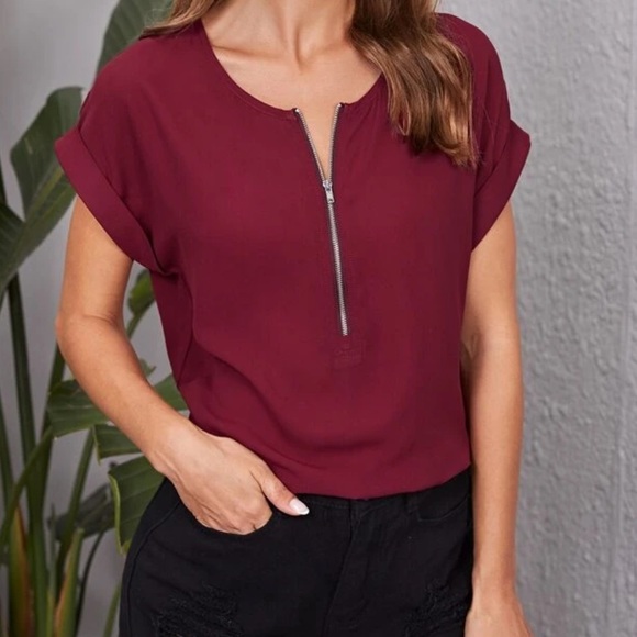 Boho zipper detail v neck blouse - Picture 7 of 16